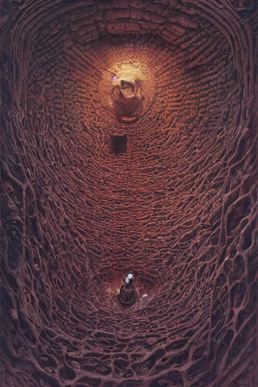 Prompt: wide overhead shot of benjamin netanyahu falling into a spiral of madness, vanitas, highly detailed, by wayne barlowe and beksinski