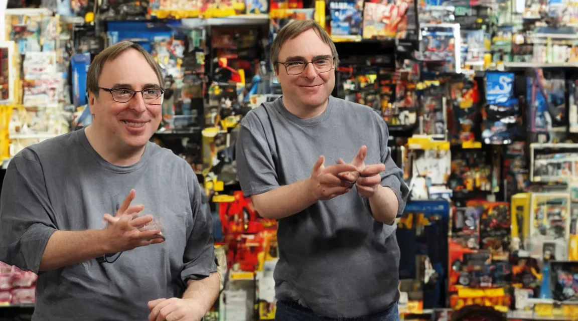 Prompt: vinil action figure of Linus Torvalds, product photo