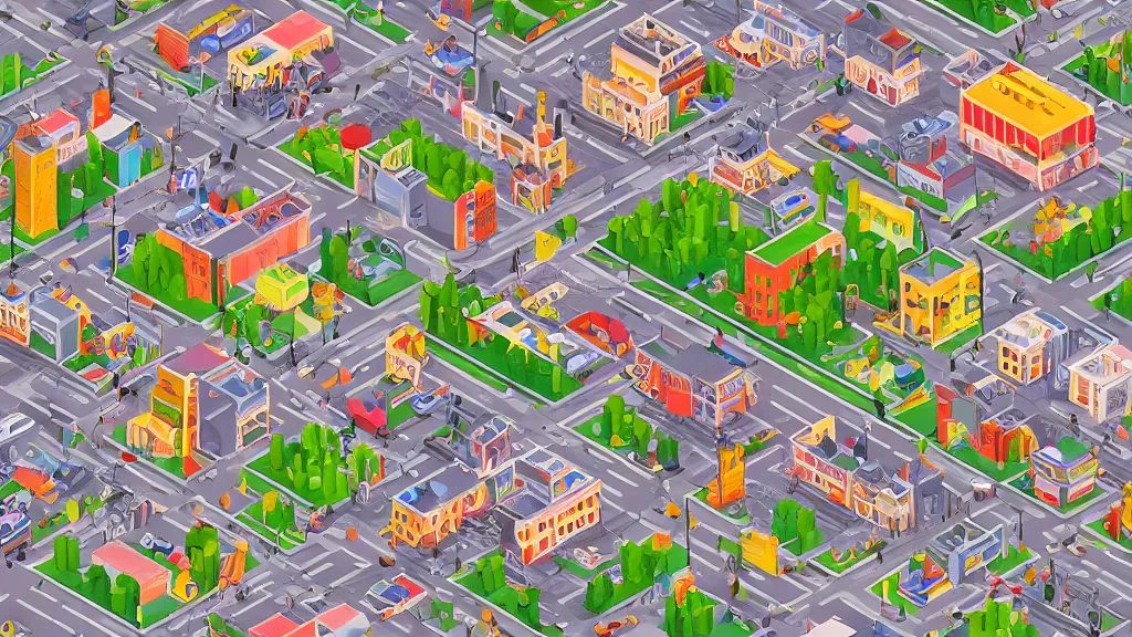 Image similar to avant - garde pushy isometric subway village / city setting