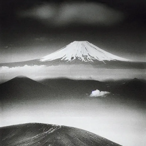 Prompt: “ highly detailed wide landscape of mt fuji in a rainstorm. black and white film robert and shana parkeharrison ”