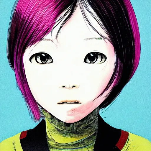 Image similar to a colorful portait of a girl made by inio asano, detailed