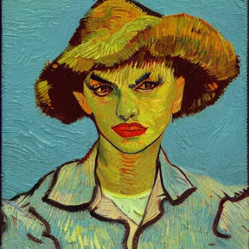 Image similar to painting of lana rhodes, in the style of van gogh