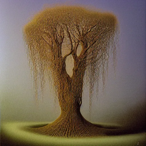 Image similar to willow tree by Zdzisław Beksiński, oil on canvas