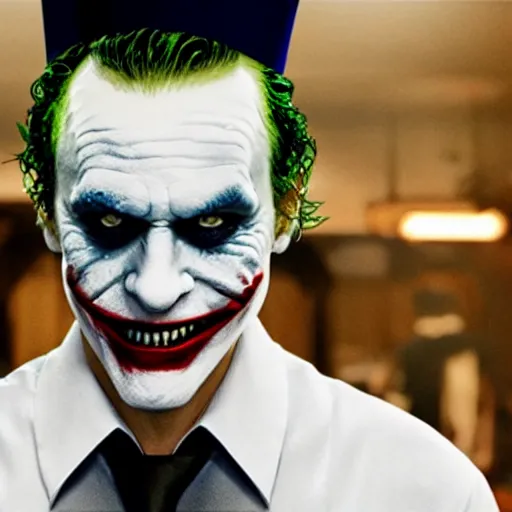 Image similar to cinematic shot of the joker wearing a chef's hat and a white shirt, 8 k, very intricate, very detailed,