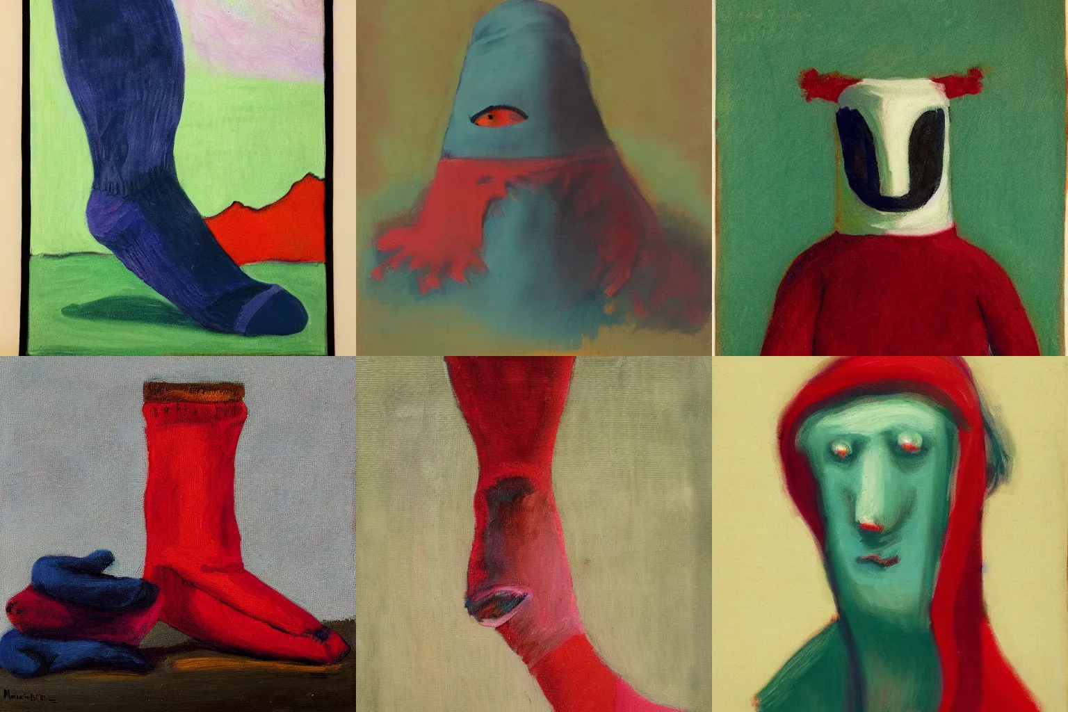 Prompt: superlatively mediocre sock monster, tonalist portrait ( 1 9 2 3 ), vermilion and viridian