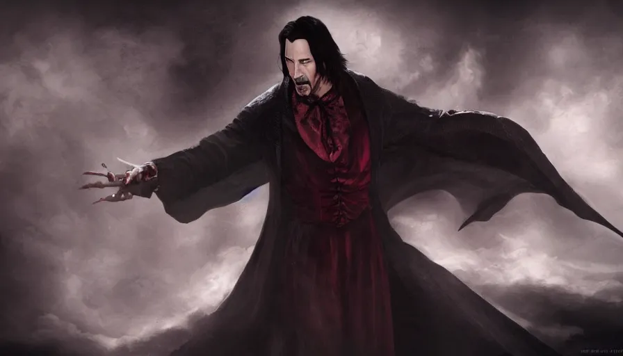 Prompt: Keanu Reeves is Dracula, hyperdetailed, artstation, cgsociety, 8k