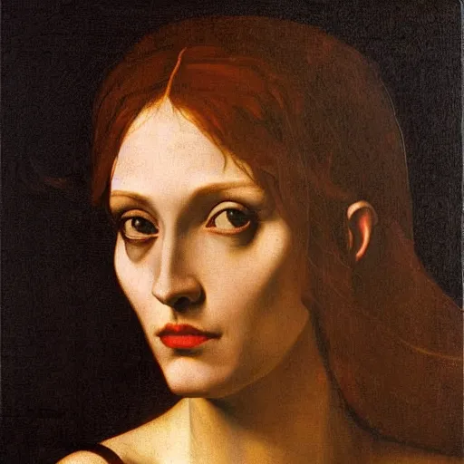 Prompt: half - length portrait of beautiful witch circe in the odyssey, art by petrus christus, caravaggio, leonardo da vinci