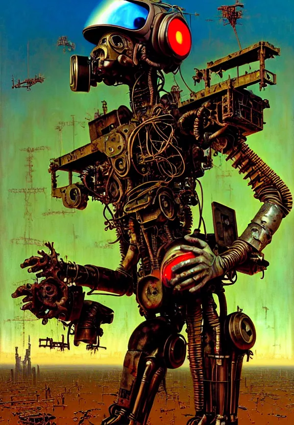 Prompt: junky angel, cybertronic gadgets and vr helmet, flesh + technology, durty colours, rotten textures, rusty shapes, biotechnology, norman rockwell, tim hildebrandt, dariusz zawadzki, bruce pennington, larry elmore, hyperrealistic oil painting on canvas, deep depth field, masterpiece, cinematic composition, hyper - detailed, hd, hdr