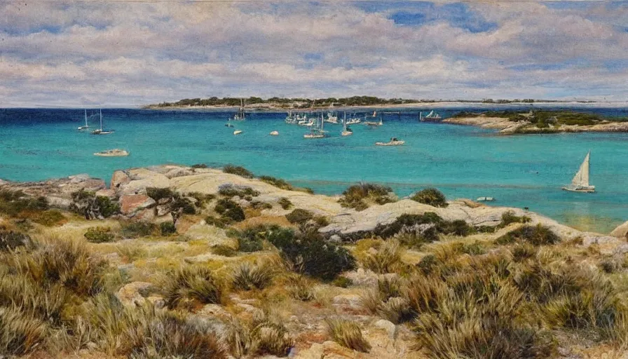 Prompt: Thompsons Bay Rottnest Island in the style of Frederick McCubbin,
