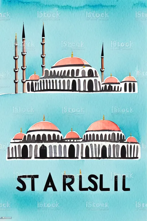 Prompt: minimalist watercolor art of istanbul, illustration, vector art