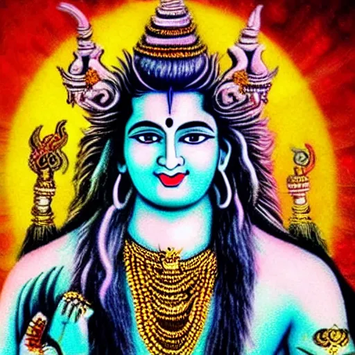 Prompt: lord Shiva in beast form colourful