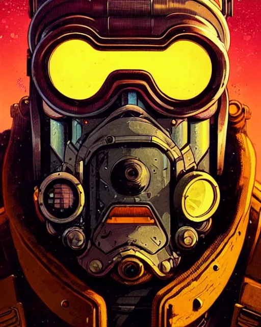 Image similar to torbjorn from overwatch, character portrait, portrait, close up, concept art, intricate details, highly detailed, vintage sci - fi poster, retro future, vintage sci - fi art, in the style of chris foss, rodger dean, moebius, michael whelan, and gustave dore