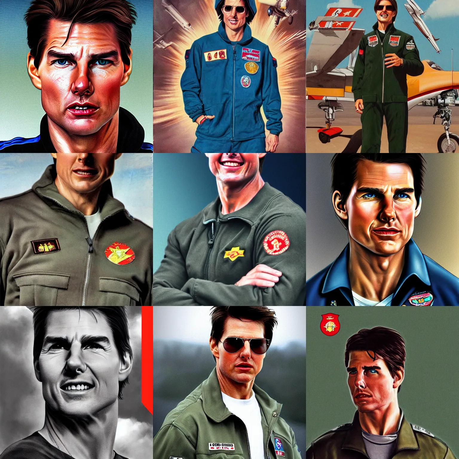 Prompt: a detailed portrait of tom cruise in a soviet tracksuit gopnik uniform topgun reimagined