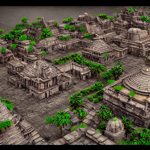 Image similar to dense aztec city, highly detailed, tilt shift, volumetric lighting concept art, octane render