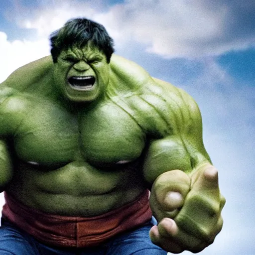 Image similar to film still of Danny Devito as Hulk in Avengers Endgame