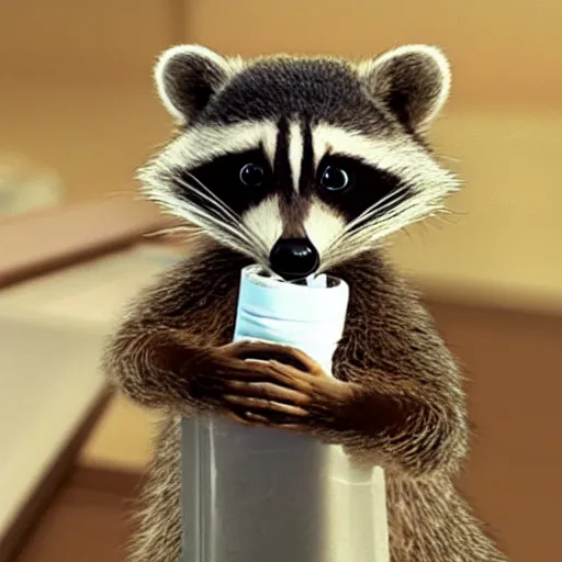 Prompt: an adorable baby raccoon wearing a diaper, pixar