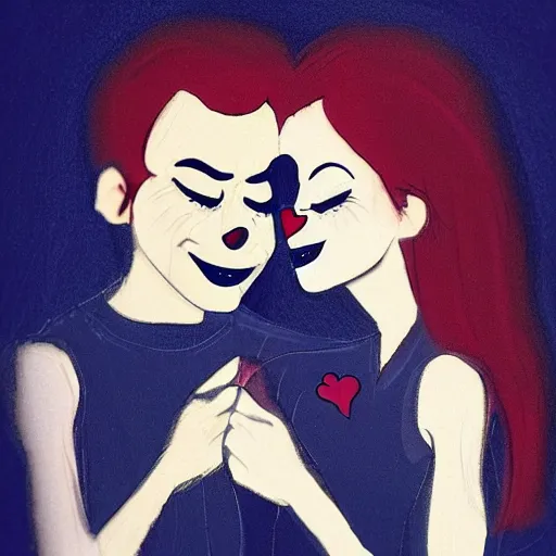 Prompt: lovers in the dark. art by disney extreme depicted facial expression, unperfect anatomy, unsharp focus, gloomy light, detailed and intricate environment, trending on tik tok