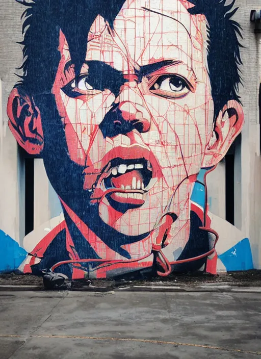 Image similar to symmetry!! portrait of tetsuo from akira, by sachin teng, organic, cables, matte painting, geometric shapes, hard edges! graffiti, street art