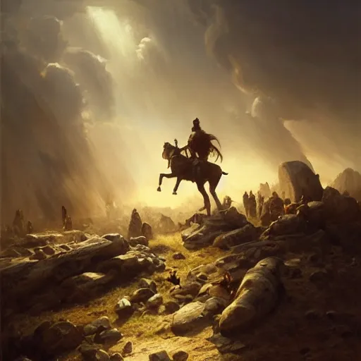 Prompt: a dramatic epic ethereal war scene during archetypical Old West period, 19th century, dynamic poses, cinematic lighting, highly detailed oil on canvas painting by Greg Rutkowski, winning-award digital art trending on Artstation H 832 W 1024