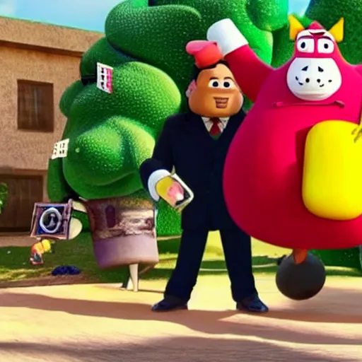 Image similar to a still from the movie the nutty professor crossover with the game katamari damacy