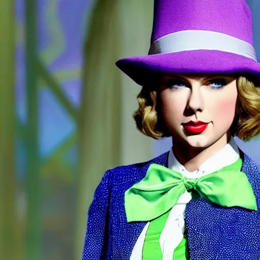 Image similar to still of taylor swift as willy wonka in willy wonka and the chocolate factory