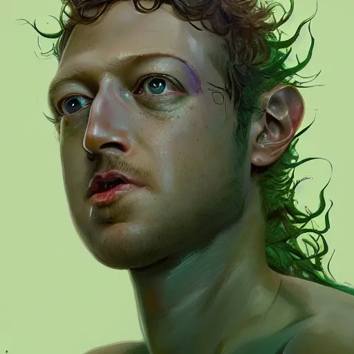 Prompt: Mark Zuckerberg as Pickle Rick from Rick and Morty, pickle, intricate, highly detailed, digital painting, artstation, oppressive lighting, fashion concept art, sharp focus, illustration, art by greg rutkowski and alphonse mucha