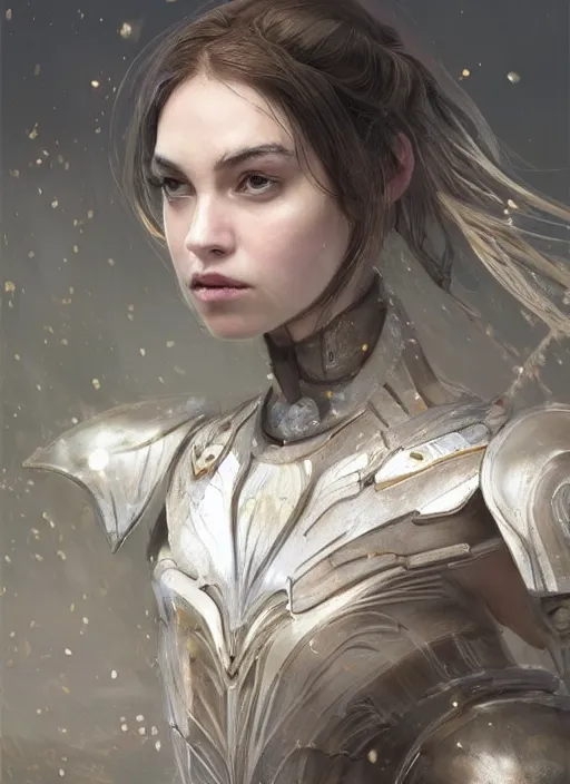 Image similar to a professional portrait of a beautiful young female, clothed in ethereal battle armor, olive skin, long dark hair, beautiful bone structure, symmetrical facial features, intricate, elegant, digital painting, concept art, smooth, sharp focus, finely detailed, illustration, from Valerian and the City of a Thousand Planets, in the style of Ruan Jia and Mandy Jurgens and Artgerm and Greg Rutkowski and William-Adolphe Bouguerea