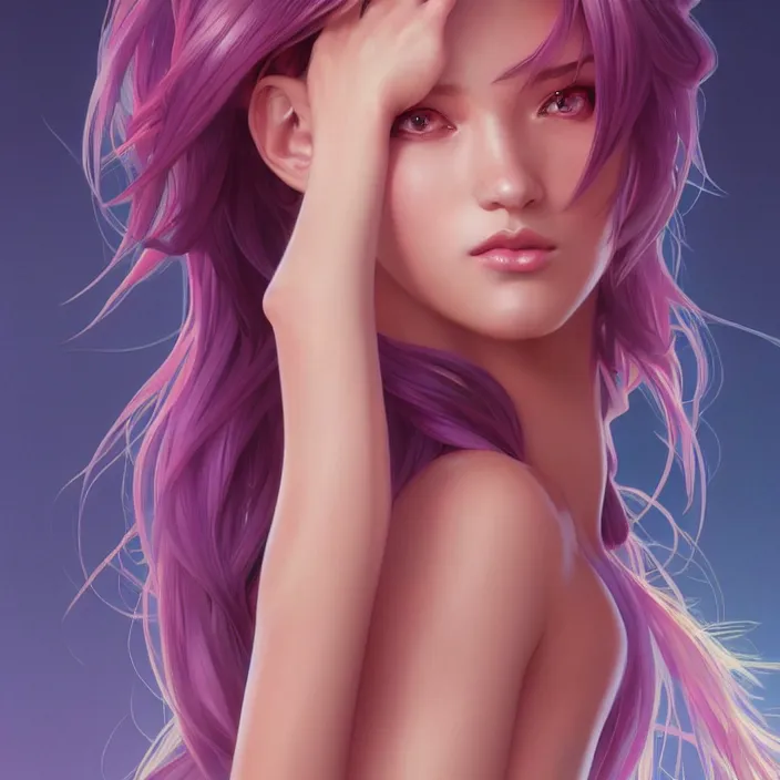 Prompt: full body portrait, a beautiful symmetrical gorgeous anime girl, rainbow hair, attractive, casual, modern, victoria's secret, highly detailed, digital painting, artstation, concept art, smooth, sharp focus, illustration, art by artgerm, greg rutkowski and alphonse mucha, 8 k,