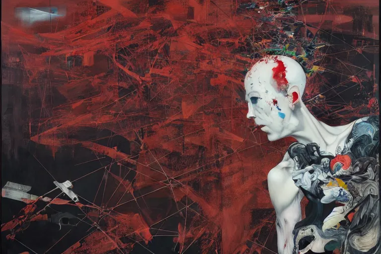 Image similar to The physical impossibility of death, in a brutalist architecture space ship , gothic, rich deep colours, painted by Francis bacon, Adrian ghenie, James jean and Petra cortright part by Gerhard Richter, part by Takato Yamamoto. 8k masterpiece