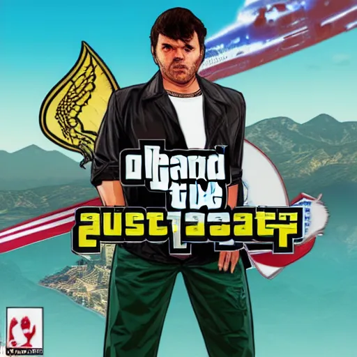 Prompt: Drachenlord, GTA V cover art