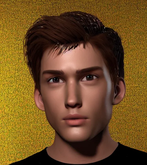 Image similar to photo realistic render of the most handsome young man in the world, he is seductive in his appearance and has kaleidoscope eyes