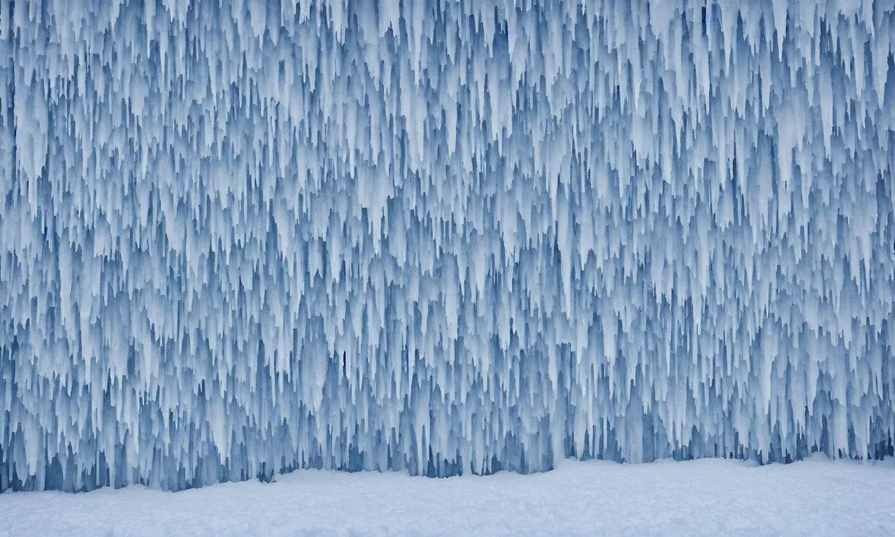 Image similar to a wall made of stacked ice in distance snowstorm ， high quality, octane render ， icey tundra, snowy landscape