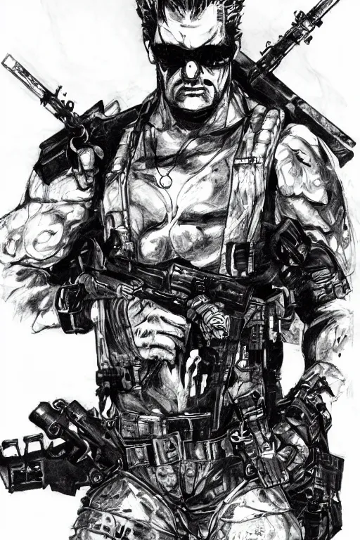 Prompt: punished duke nukem concept art by yoji shinkawa, felt tip pen, character study, ink, illustration, sharp focus