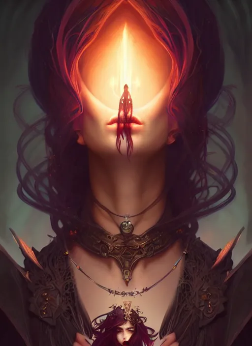 Image similar to Necromancer Sorceress, fantasy magic, undercut hairstyle, dark light night, intricate, elegant, sharp focus, illustration, highly detailed, digital painting, concept art, matte, art by WLOP and Artgerm and Greg Rutkowski and Alphonse Mucha, masterpiece