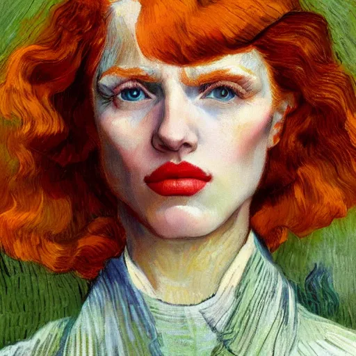 Prompt: beautiful redhead woman, Portrait, Closeup, matte painting, van gogh