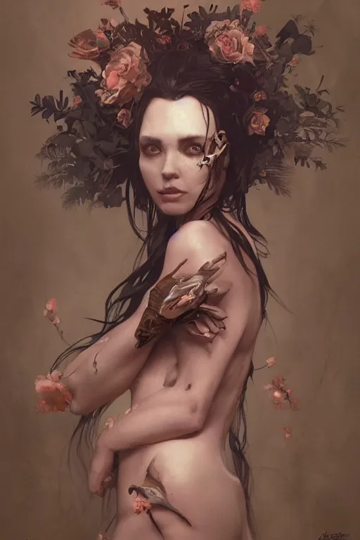 Prompt: a beautiful painting of a death goddess, face, full body, by Greg rutkowski, artgerm and Alphonse Mucha, highly detailed, octane trending on artstation