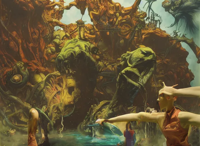 Prompt: lots of power and a big aquarium, attack on titan by francis bacon, surreal, norman rockwell and james jean, greg hildebrandt, triadic color scheme, by greg rutkowski, exotic vegetation, tristan eaton, victo ngai, triadic color scheme, a still from the film alien, indi sulta, beksinski, hyperrealism