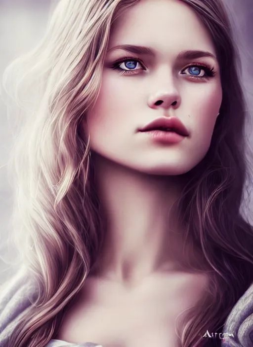 Prompt: a gorgeous norwegian female photo, professionally retouched, soft lighting, realistic, smooth face, full body shot, torso, dress, perfect eyes, sharp focus on eyes, 8 k, high definition, insanely detailed, intricate, elegant, art by artgerm and jason chan