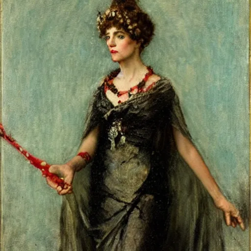 Prompt: portrait of persephone as goddess of death, by alfred stevens