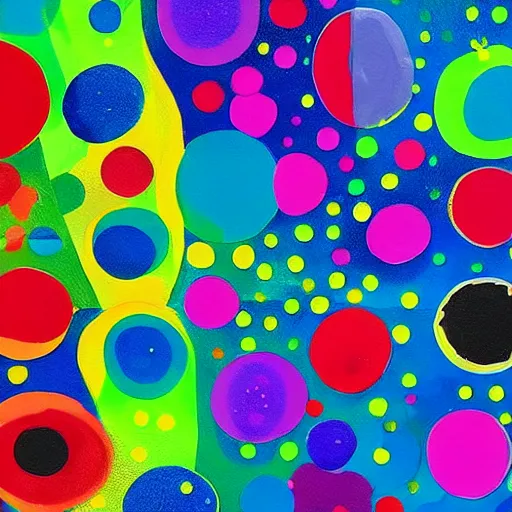 Image similar to spotty pointism, super bright colors, colored spots, mixed liquid acrylic, painting come to life, artstation, ultradetail