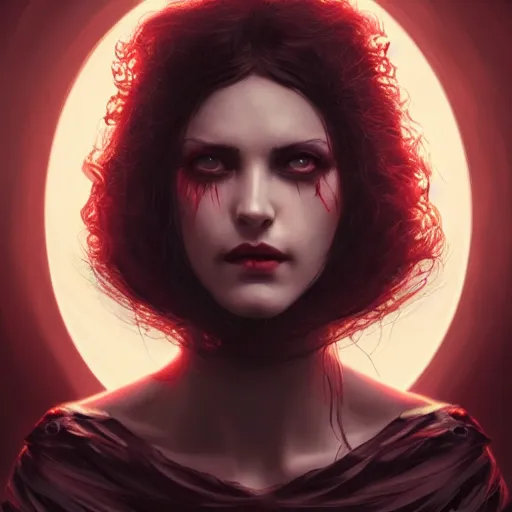 Prompt: portrait of 1 0 handed woman, blood red eyes, vampire fangs, fantasy, intricate, elegant, highly detailed, digital painting, artstation, concept art, matte, sharp focus, illustration, octane render, unreal engine, art by aenaluck and roberto ferri and greg rutkowski, epic fantasy, digital painting