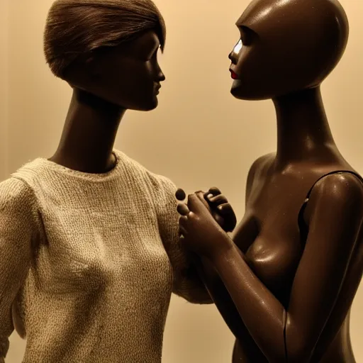 Image similar to two female mannequins kissing and holding hands