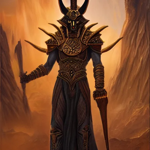 Prompt: Anubis, elden ring boss, matte painting, detailed, elden ring, oil on canvas