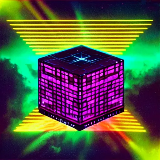 Prompt: borg cube, synthwave,