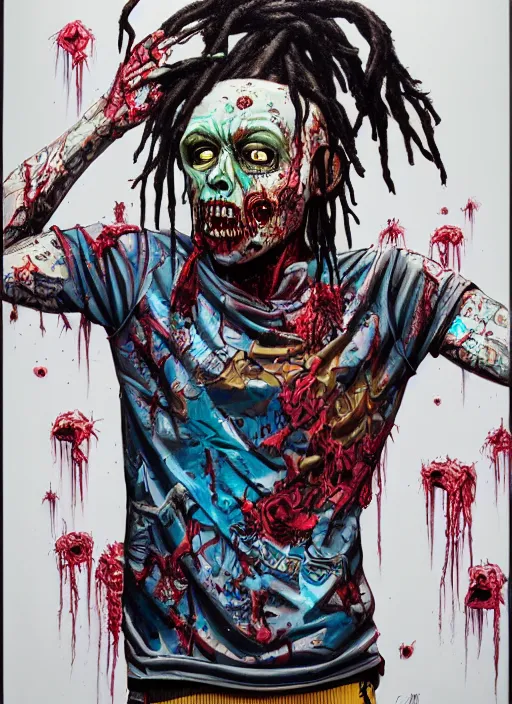 Image similar to zombie dreads full body hiphop streetwear drip, tristan eaton, victo ngai, artgerm, rhads, ross draws