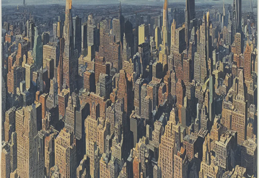 Image similar to Modern New York, Ludek Pesek, Rick Guidice, Chesley Bonestell, Lucien Rudaux, Rolf Klep, Fred Freeman, George Pal