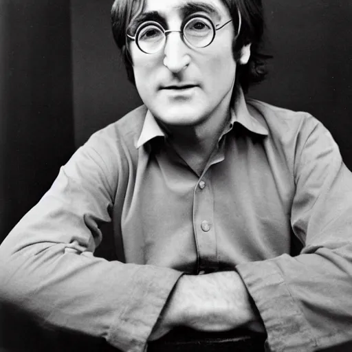 Prompt: John Lennon at age 63, studio photography