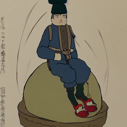 Image similar to ottoman foot - soldier, studio ghibli, comfy