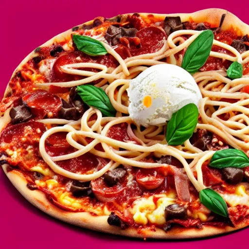 Image similar to Ice cream and Spaghetti on Pizza