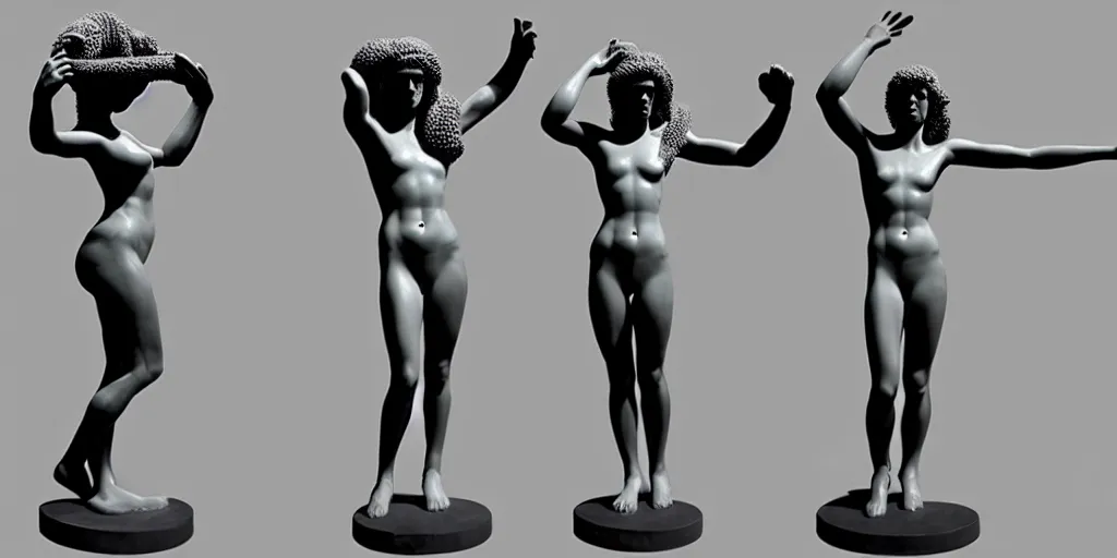 Image similar to modern sculpture, young woman as medusa, multiple poses, androgynous